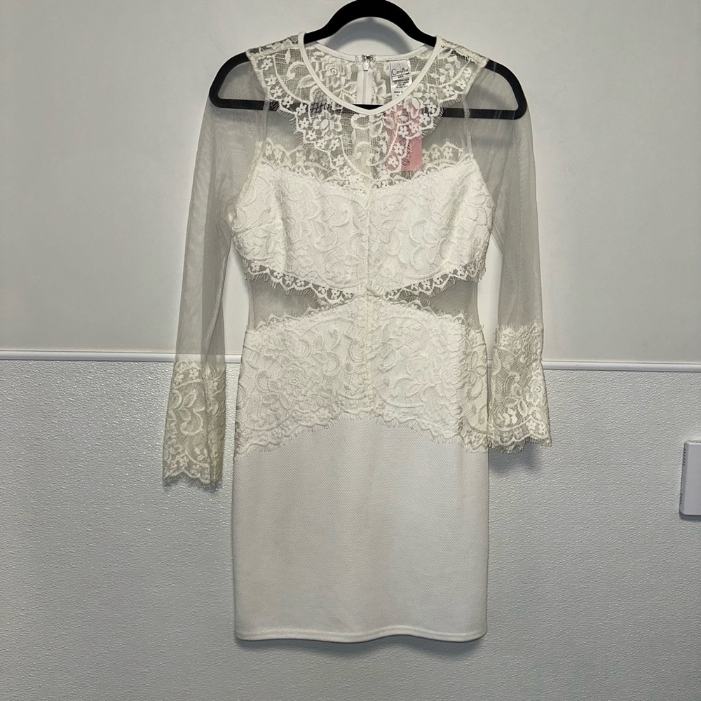 NWT NEW Wedding Women Carolina Dress, Size L, White lace short long sleeve party - Picture 12 of 16